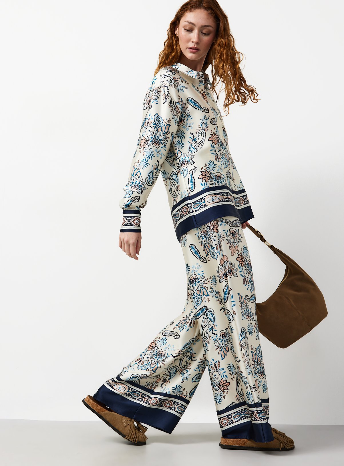 Cream Paisley Scarf Print Wide Leg Co-ord Trousers 8 - Image 2 thumbnail